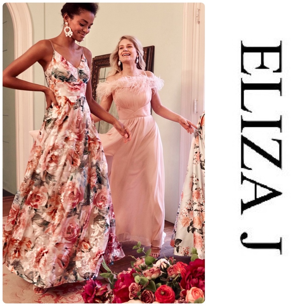 Eliza J floral print embroidered mesh gown - Picture 2 of 10
